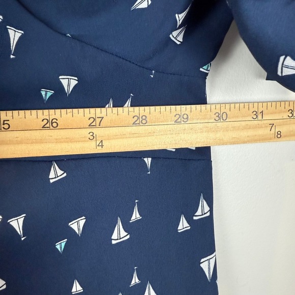 Catherine Top Women's 3X Blue White Sailboat Print Roll-Tab Sleeve Preppy Retro - Picture 6 of 7